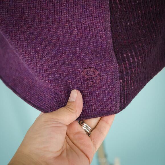 Mountain Hardwear Size Medium M Purple Long Sleeve V Neck Collared Wool Sweater - Picture 2 of 6